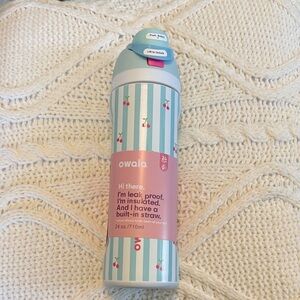 Owala Cherry Stripe Insulated Water Bottle - Teal & white